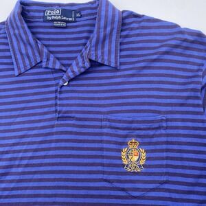 Polo Ralph Lauren Mens CLASSIC Fit CREST STRIPED Shirt Golf Size XL Blue Pocket